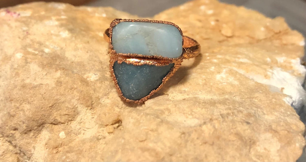 Prehnite Copper Electroformed Ring size 6.5