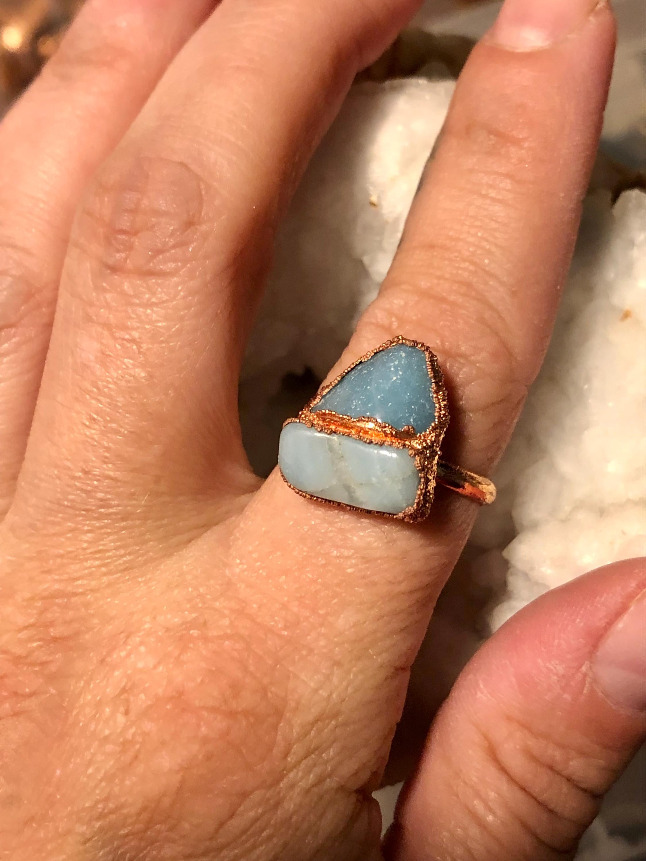 Prehnite Copper Electroformed Ring size 6.5