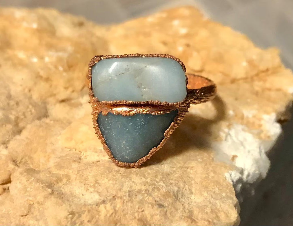 Prehnite Copper Electroformed Ring size 6.5