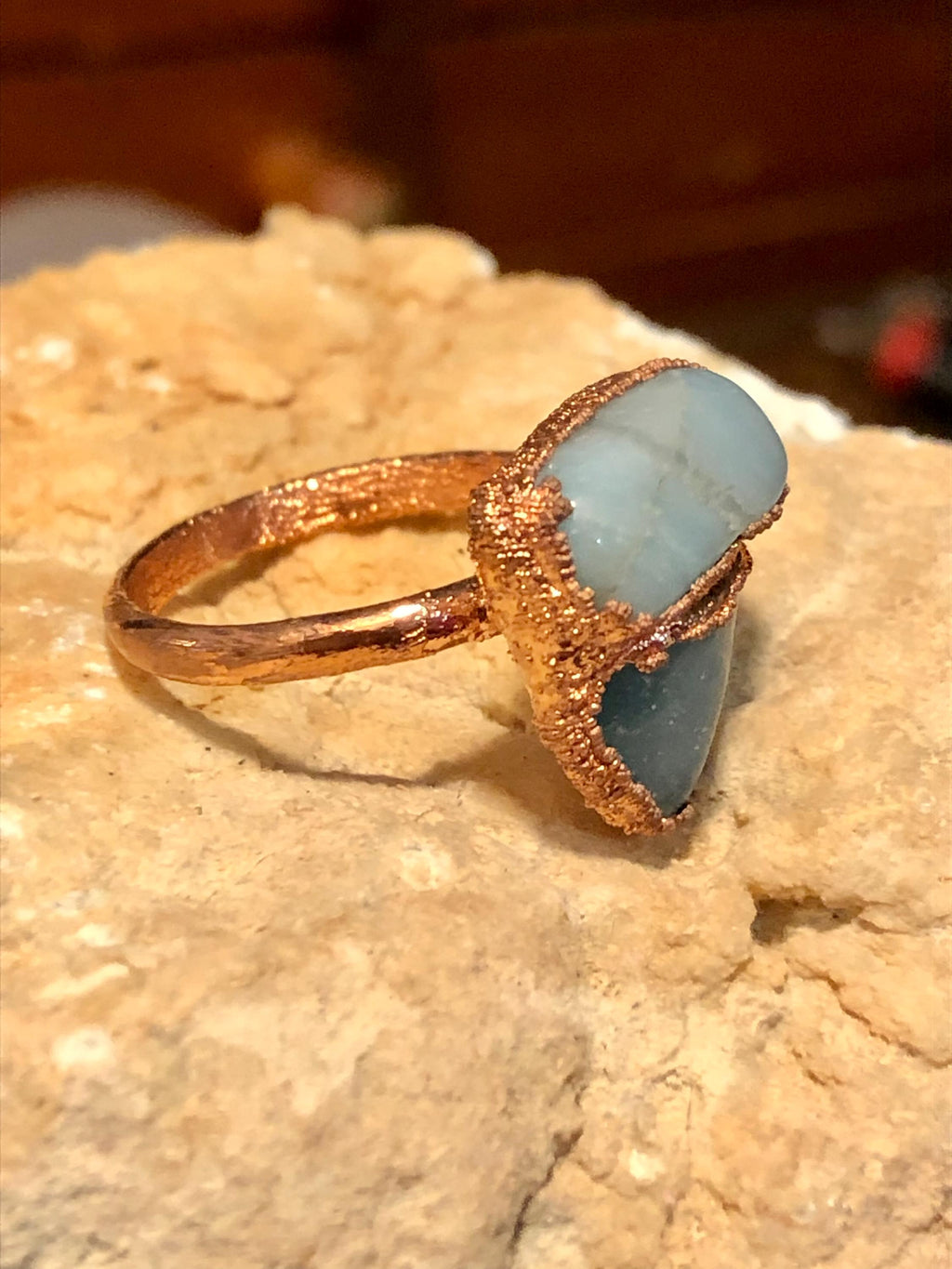 Prehnite Copper Electroformed Ring size 6.5