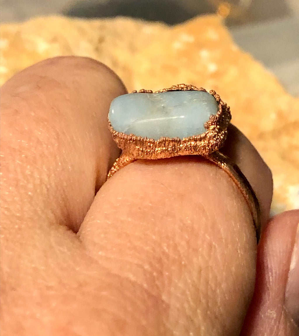 Prehnite Copper Electroformed Ring size 6.5