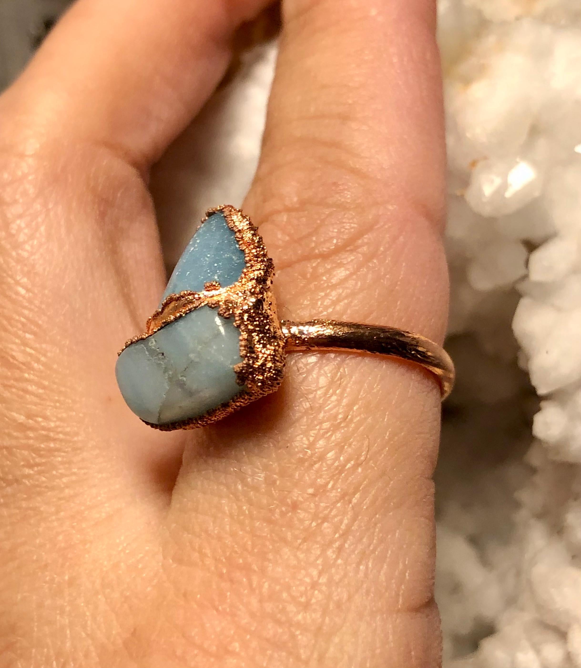 Prehnite Copper Electroformed Ring size 6.5