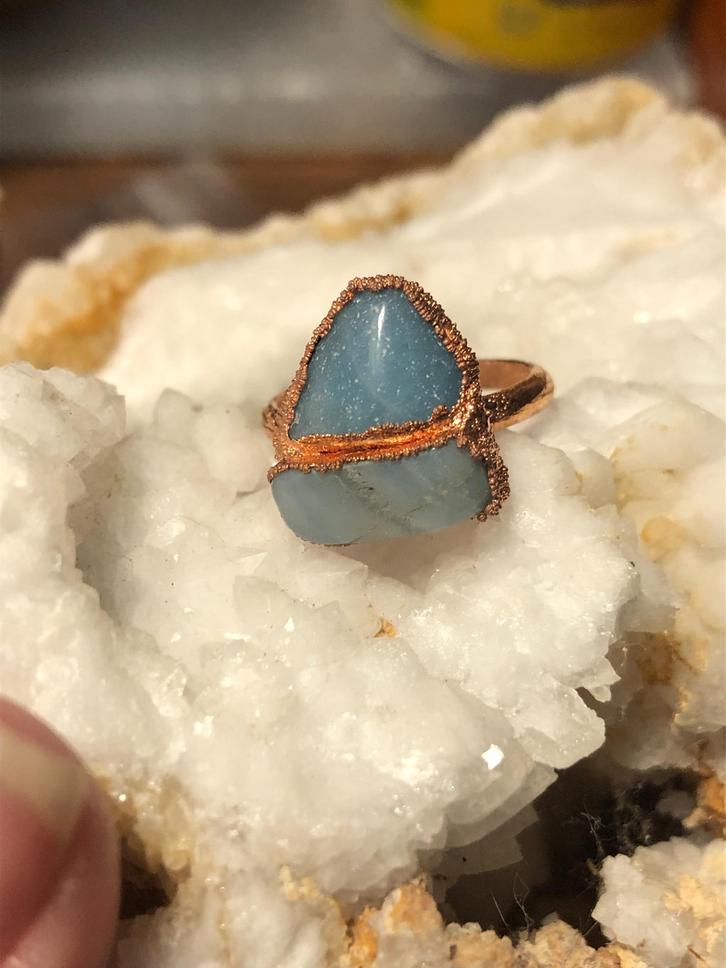 Prehnite Copper Electroformed Ring size 6.5