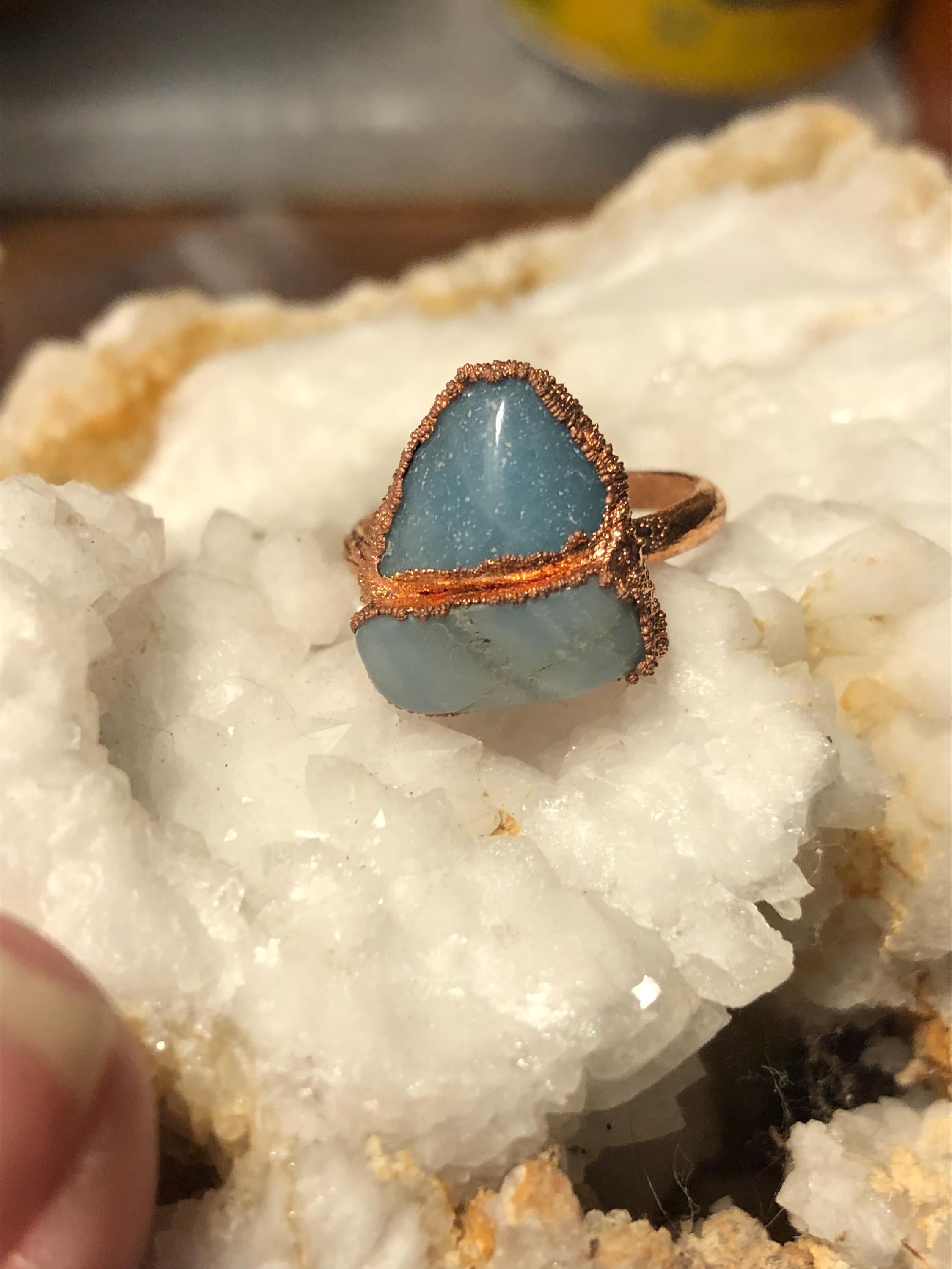 Prehnite Copper Electroformed Ring size 6.5