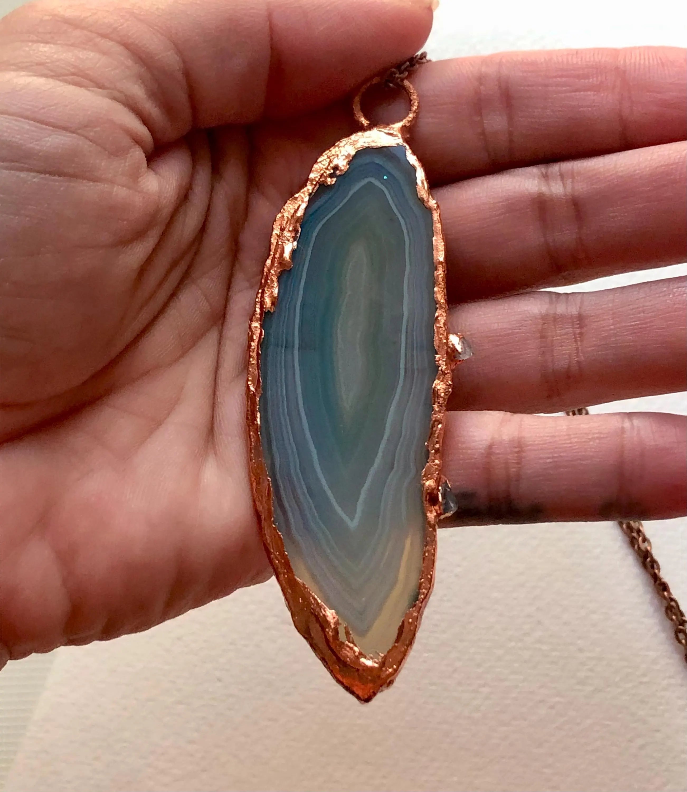 Copper Electroformed Agate Slice Necklace