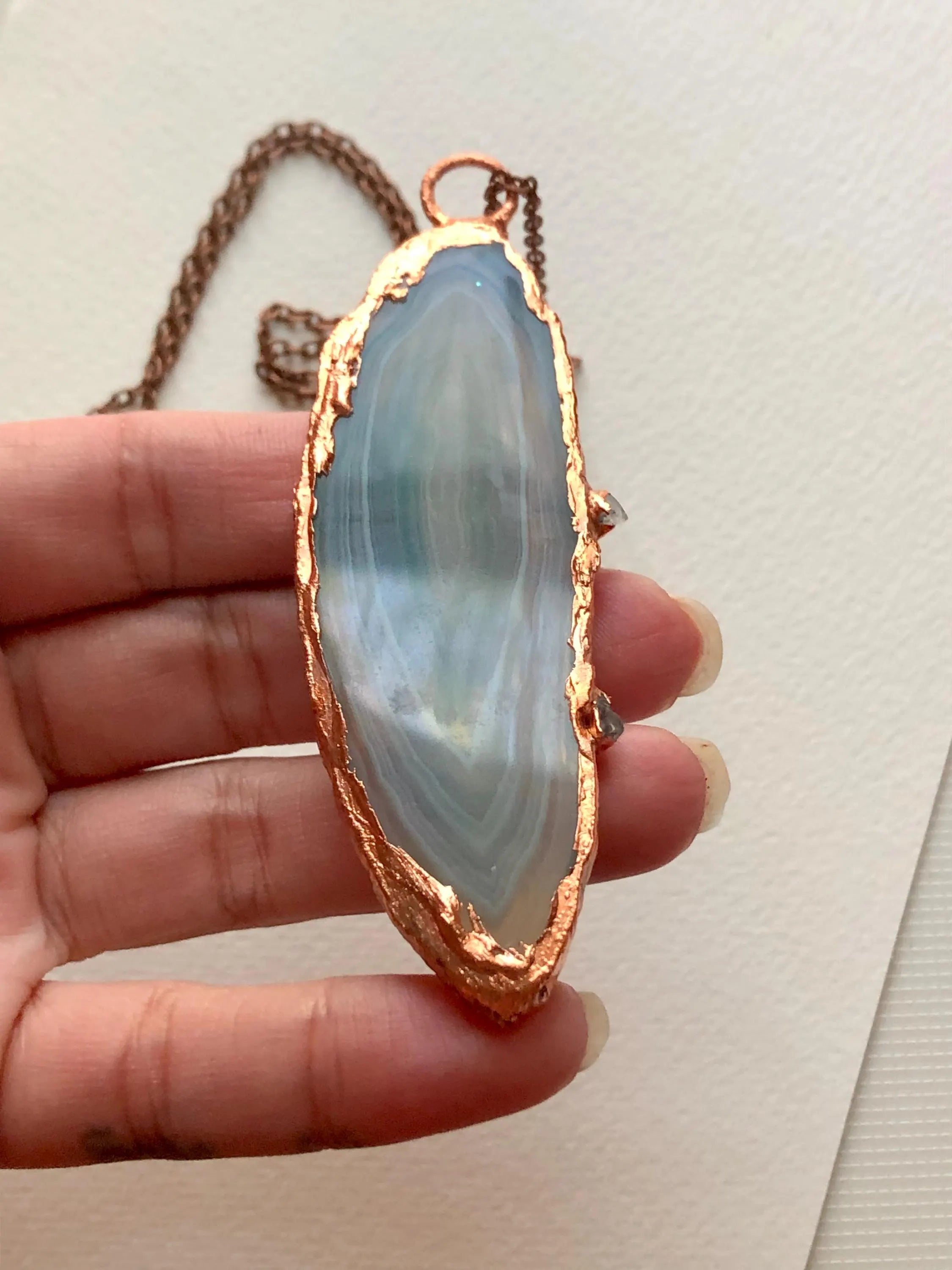 Copper Electroformed Agate Slice Necklace