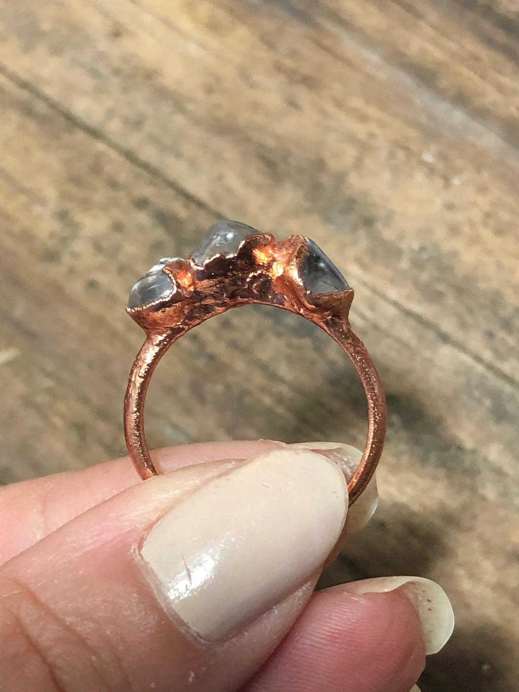 Smokey Quartz Copper Electroformed Ring Size 7.5
